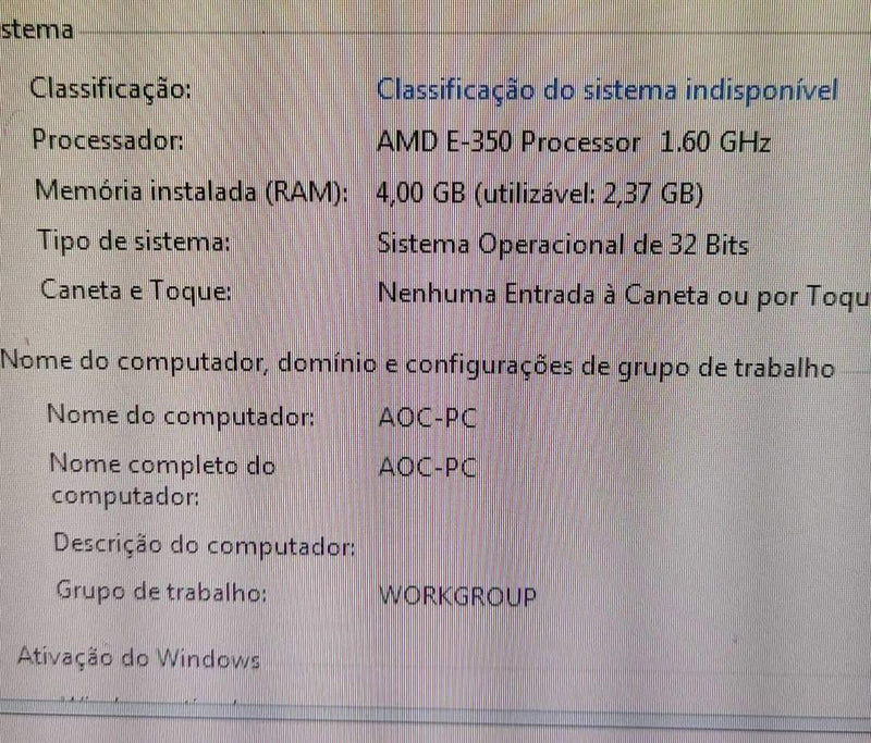 Computador AOC 4GB + HD SSD 120GB (Completo)