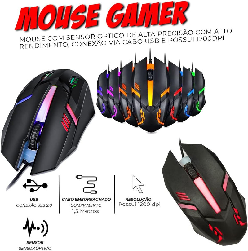 KIT TECLADO GAMER, MOUSE, TECLADO, FONE, MOUSE PAD MODELO- MO-KM700