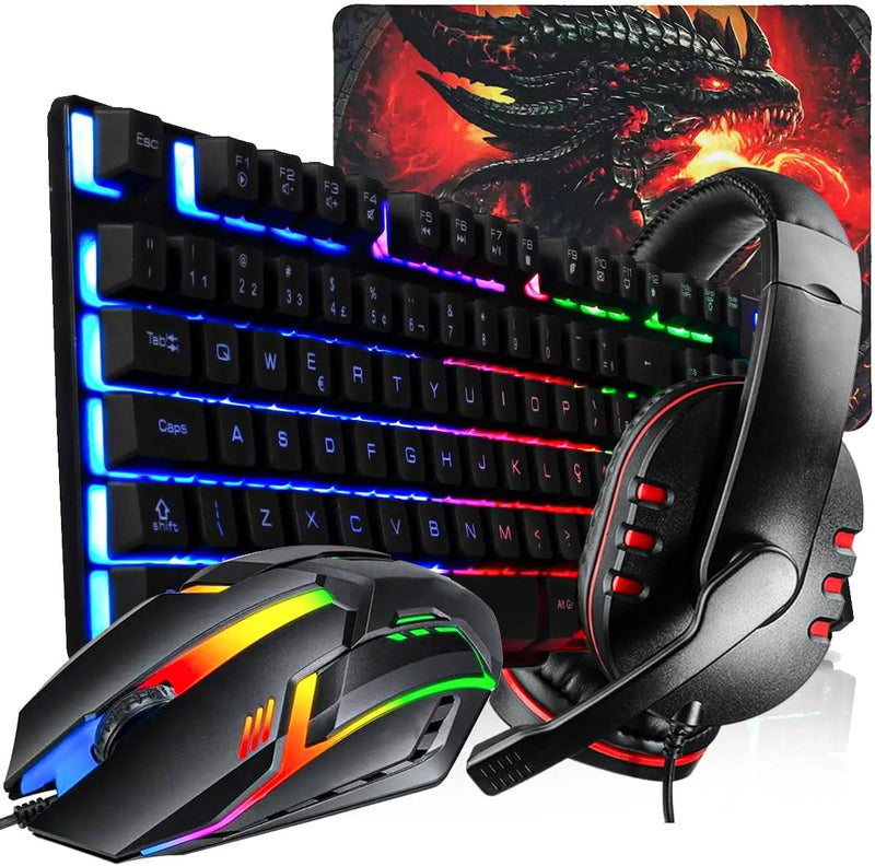 KIT TECLADO GAMER, MOUSE, TECLADO, FONE, MOUSE PAD MODELO- MO-KM700