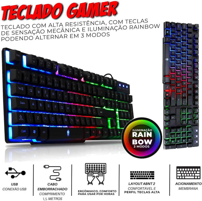 KIT TECLADO GAMER, MOUSE, TECLADO, FONE, MOUSE PAD MODELO- MO-KM700