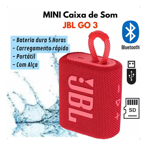 Caixa de Som GO3 Bluetooth À Prova d'Agua e Poeira (VERMELHA)