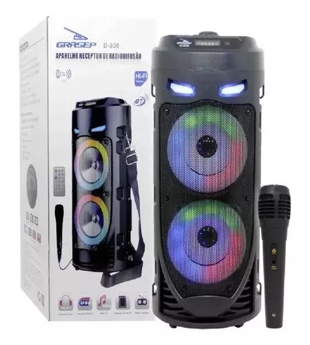 Caixa De Som Grasep D-s30 Preta Cartão Sd - Display Led