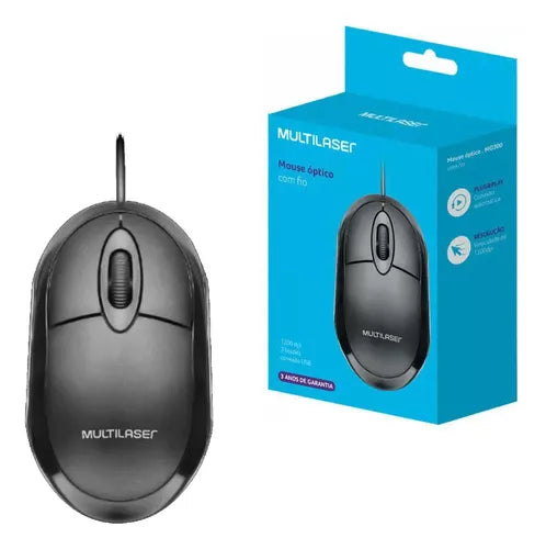 Mouse Multilaser 1200 Dpi Com Fio Preto Óptico Usb