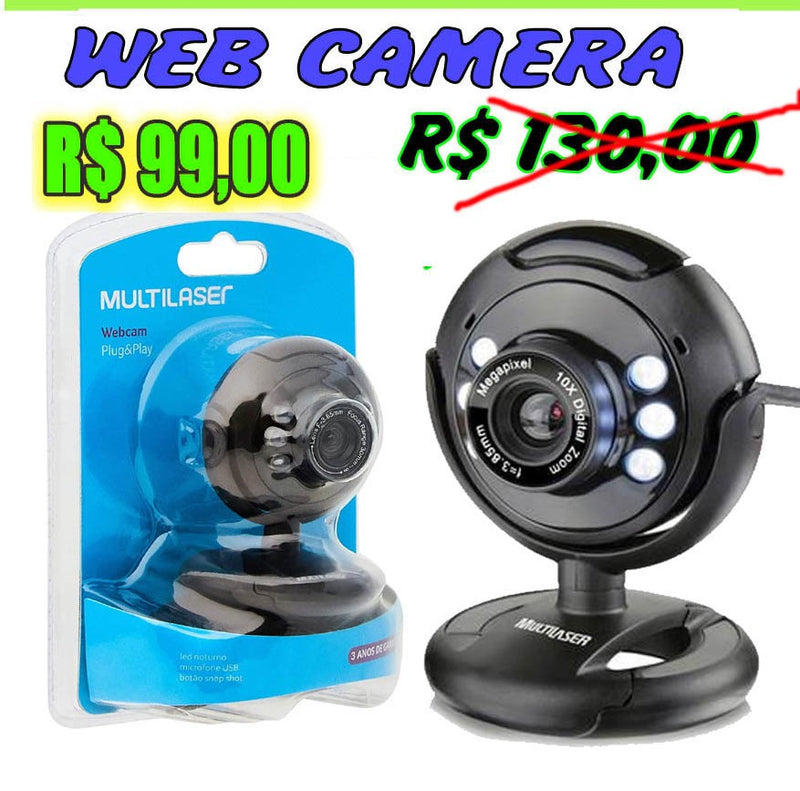 Câmera Web Webcam Multilaser Wc045 Vga Nightvision Microfone