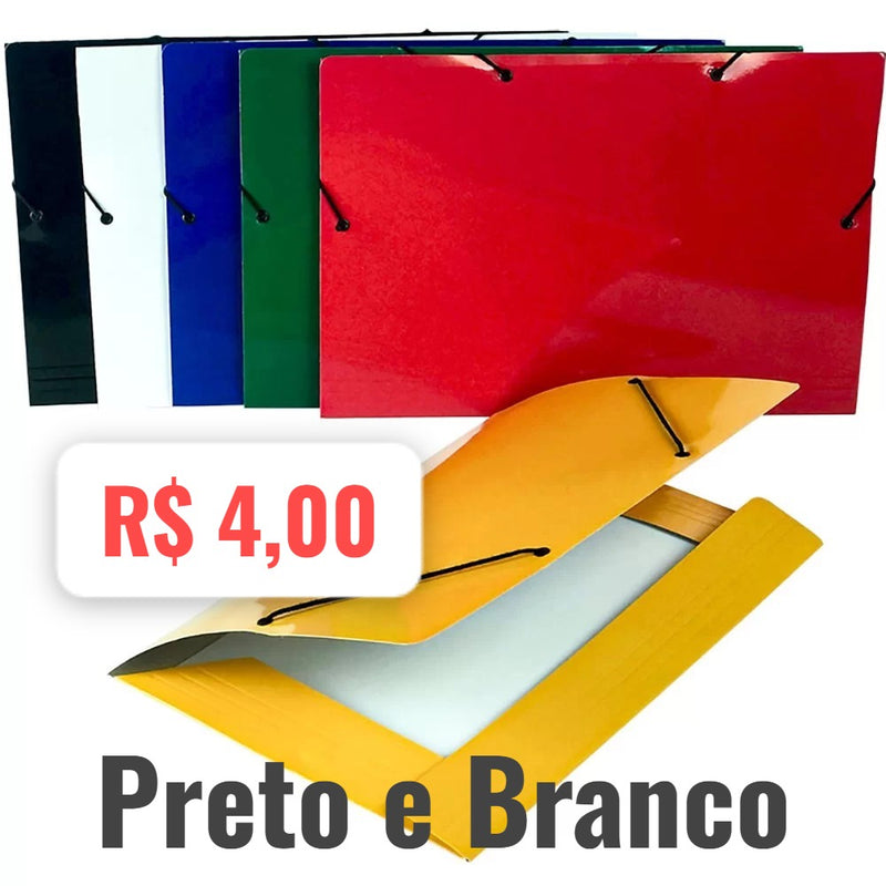 Pasta de Papel Com Elastico, Preto e Branco