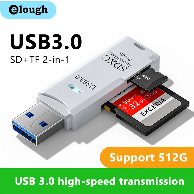 Leitor de Cartão SD 2 em 1, Adaptador USB 3.0