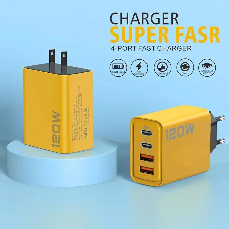 Carregador Rápido USB Tipo C, Adaptador de Carregamento Rápido, iPhone, Samsung, Xiaomi, PD, 3.0, 120W