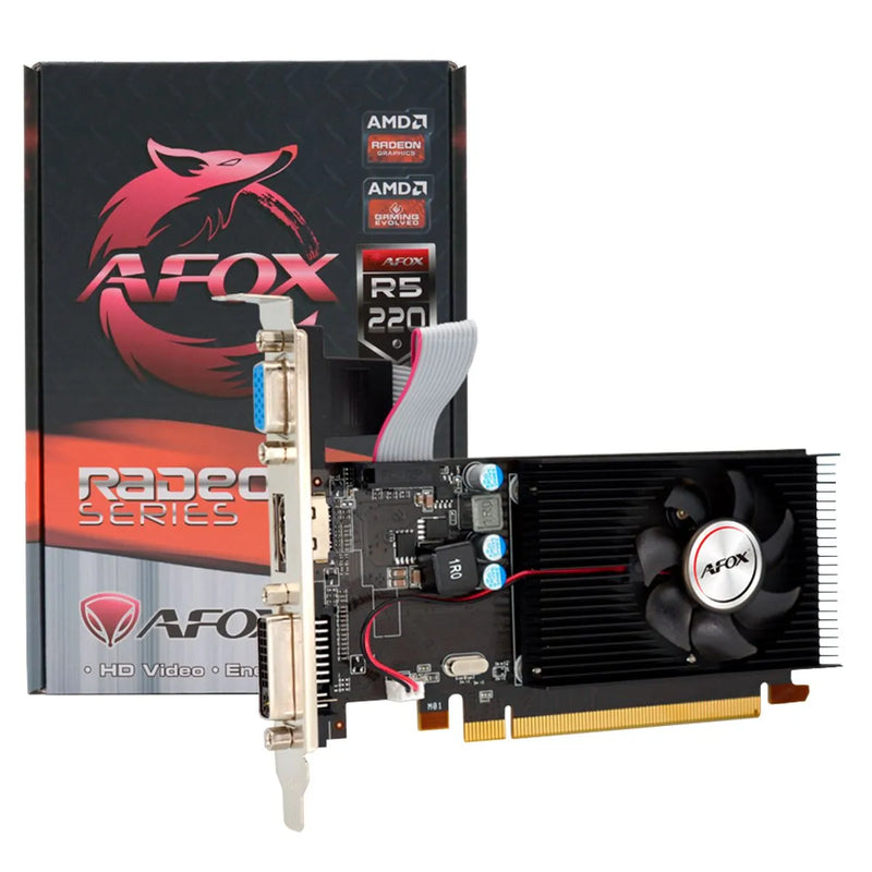 Placa de Vídeo Afox Radeon R5 220, 1gb, Ddr3, 64bit, Low Profile, HDMI/DVI/VGA